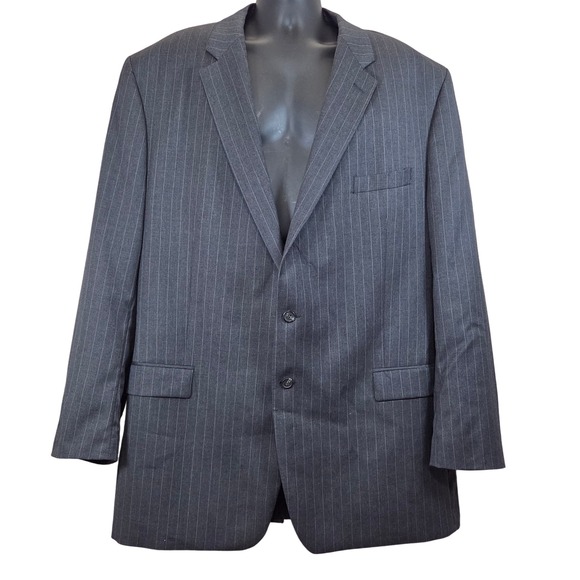 Lauren Ralph Lauren Mens 54XL Gray Pinstripe 100% Wool Two Button Blazer - Picture 1 of 9